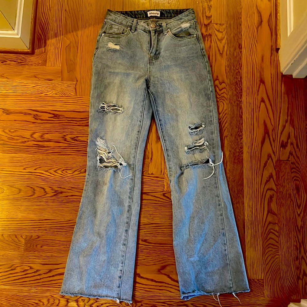 High rise wide leg jean distressed